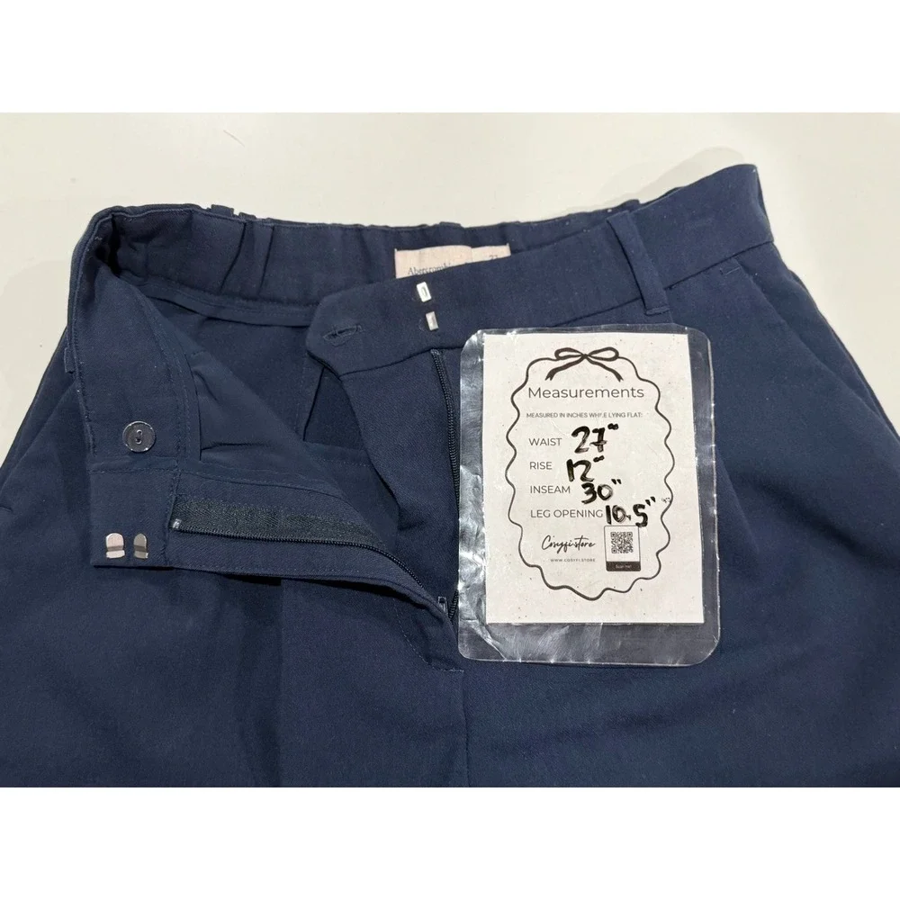 Abercrombie & Fitch Navy Blue High Rise Pleated Wide Leg Trousers Size 4 27